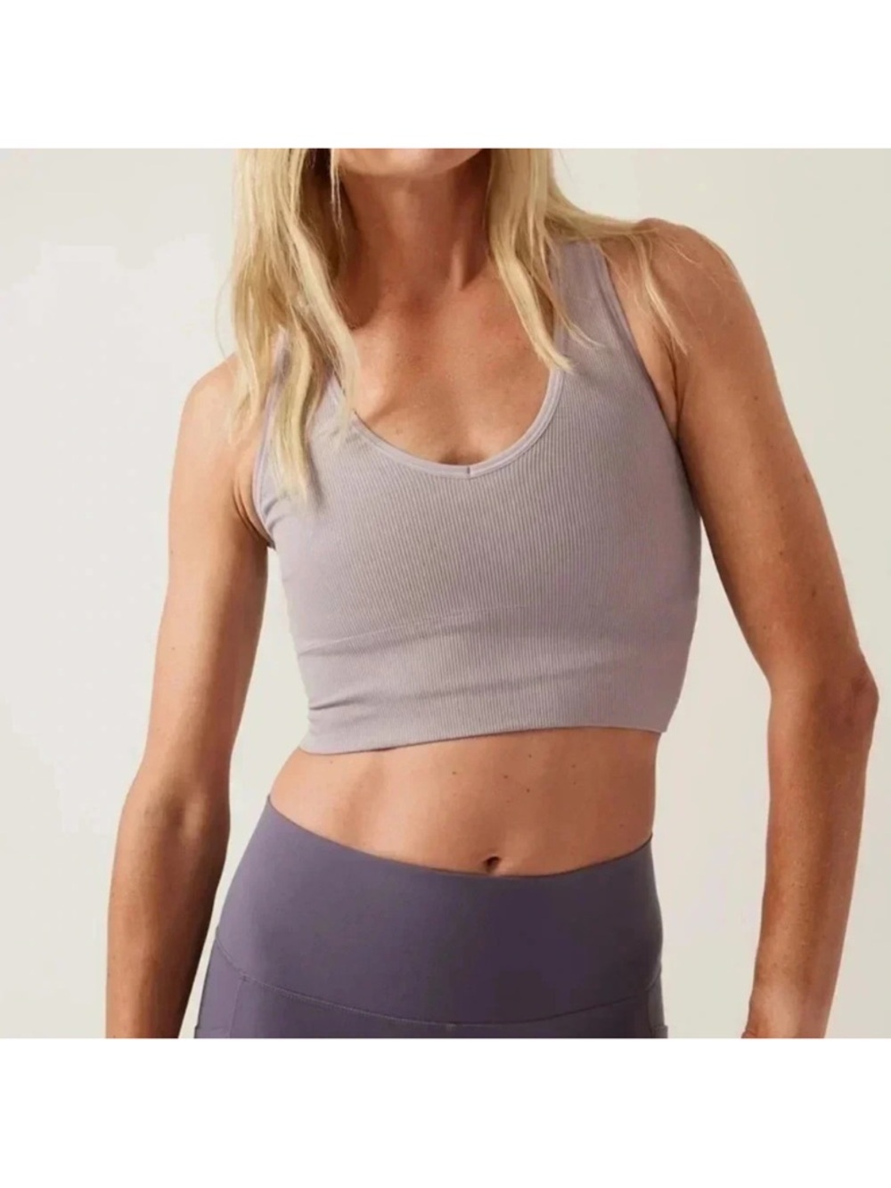 Athleta Ribbed V-Neck Cropped Tank in Mauve